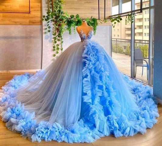 Blue ball gown fashion new Prom Dress CD19445