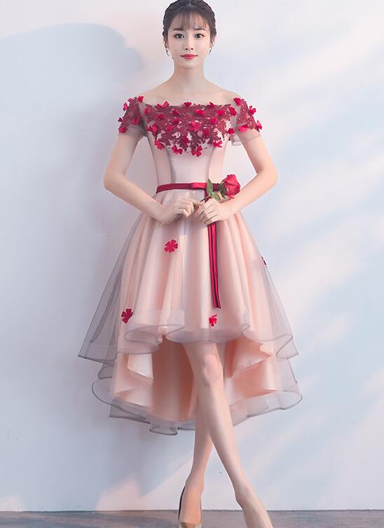 Lovely Flowers High Low Off Shoulder Prom Dress CD19471