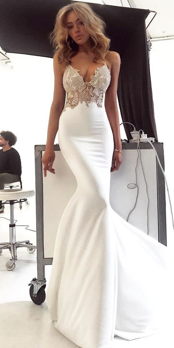 Charming Lace Sexy Backless Mermaid Jersey Prom Dresses CD1950