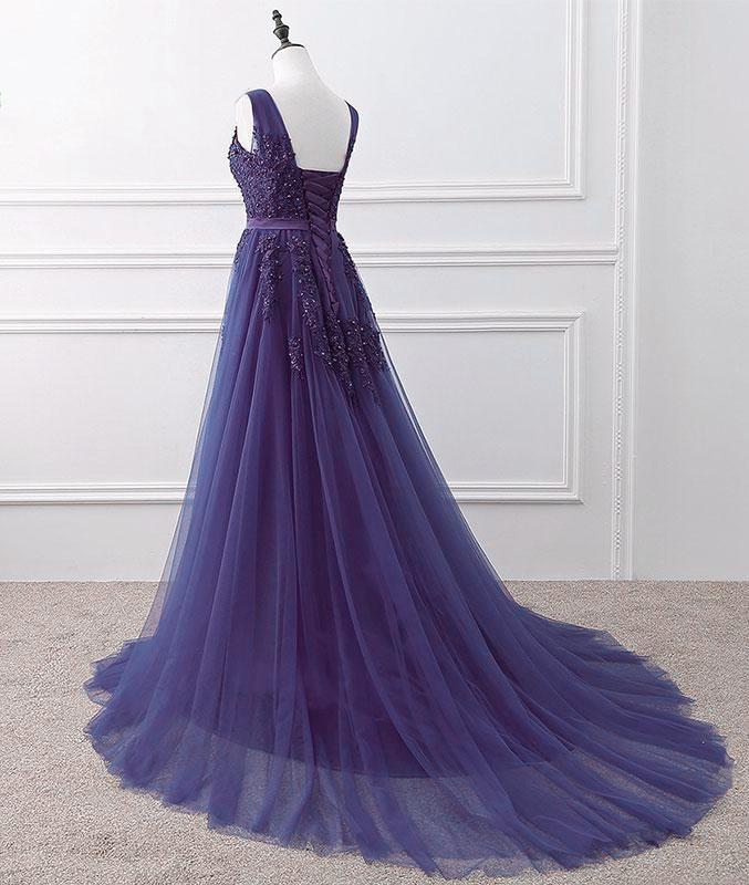 Lovely Purple Handmade Tulle V-Neckline Long Party Dress Long Prom Dress CD19619