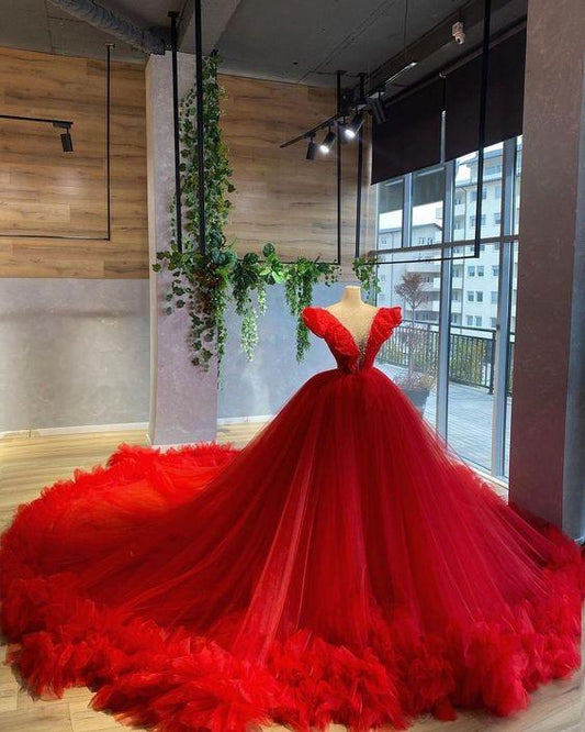 red long prom dress ball gown evening dress CD19654