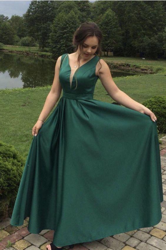 Long Green Satin Formal prom Dress CD19724