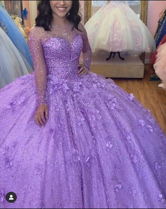Elegant Purple Lace Ball Gown Quinceanera prom Dress For Sweet 16 CD19727