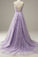 Purple lace long A line prom dress evening dress CD19772