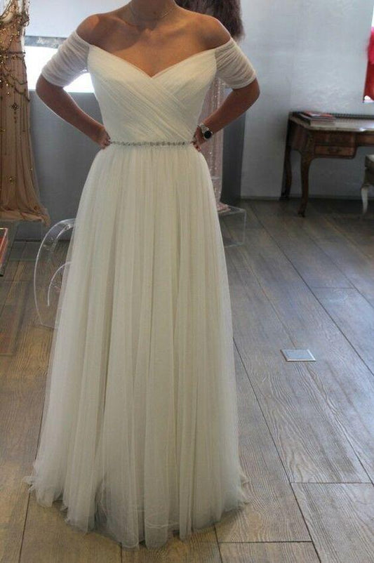 Beach Wedding Dresses Long Bridal Gowns Belted Plus Size Prom Dress CD20241