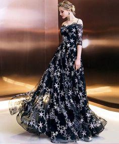 Stylish black long prom dress, black eveing dress CD20249
