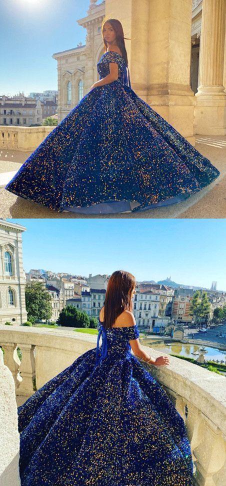 Off The Shoulder Ball Gown Prom Dress, Royal Blue Prom Dress CD20248