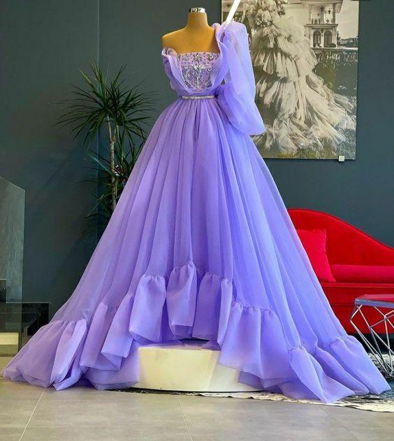 A line long prom dress, purple evening dress CD20282