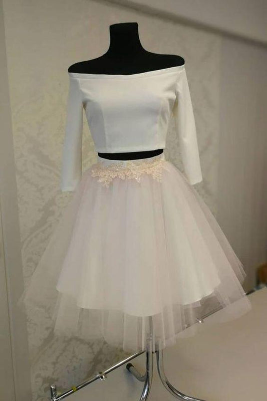 White two pieces short dress, tulle homecoming dress CD2029