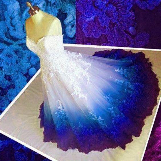 Royal Blue Ombre Prom Dress Sweetheart, Ball Gown Lace Applique Long prom dress 2024 CD20329