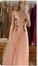 Deep V Neck Pink Long Prom Dress With Appliques CD20457