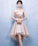 Champagne satin lace short dress, champagne homecoming dress CD2048