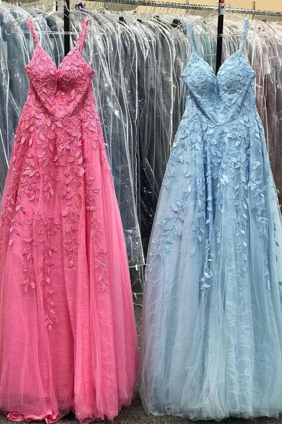 princess A-line lace appliqued long prom dresses CD20547