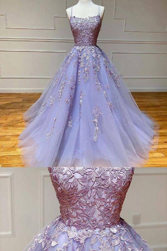 2024 Lavender Lace Tulle Prom Dress with Appliques CD20557