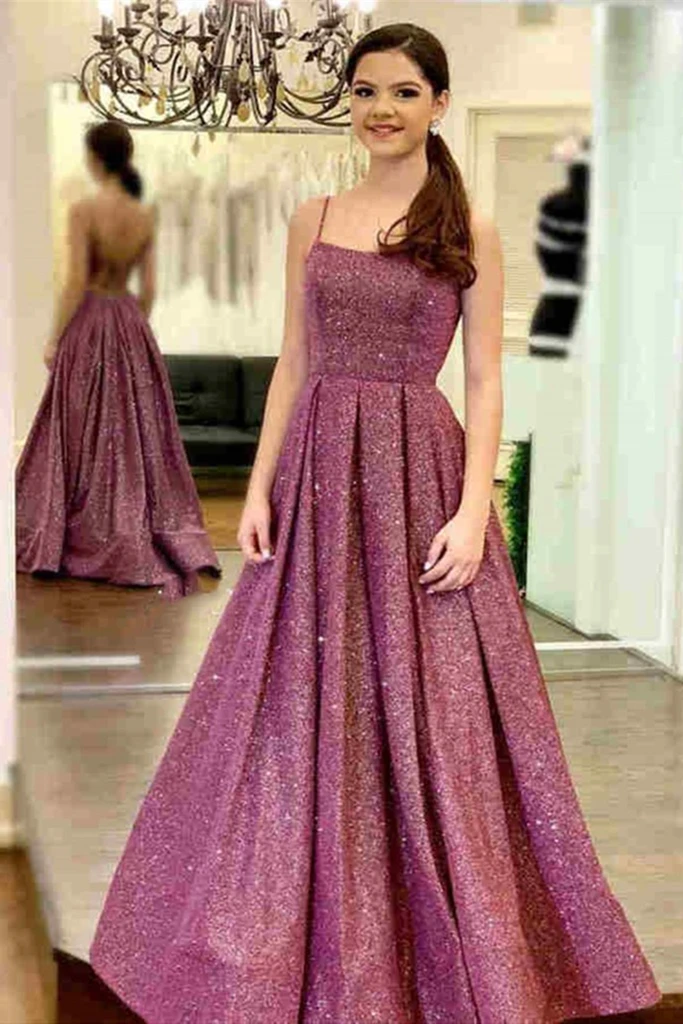 Stylish Backless Purple Sequins Long Prom Dress, Purple Long Formal Evening Dresses CD20585