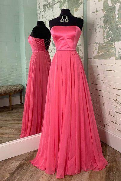 Simple Strapless Lace-Up Watermelon Prom Dress CD20598
