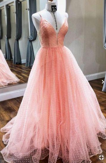 A-line Straps Pink Long Prom Dress Ball Gown CD20599
