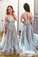 Gray tulle long A line prom dress evening dress CD20668