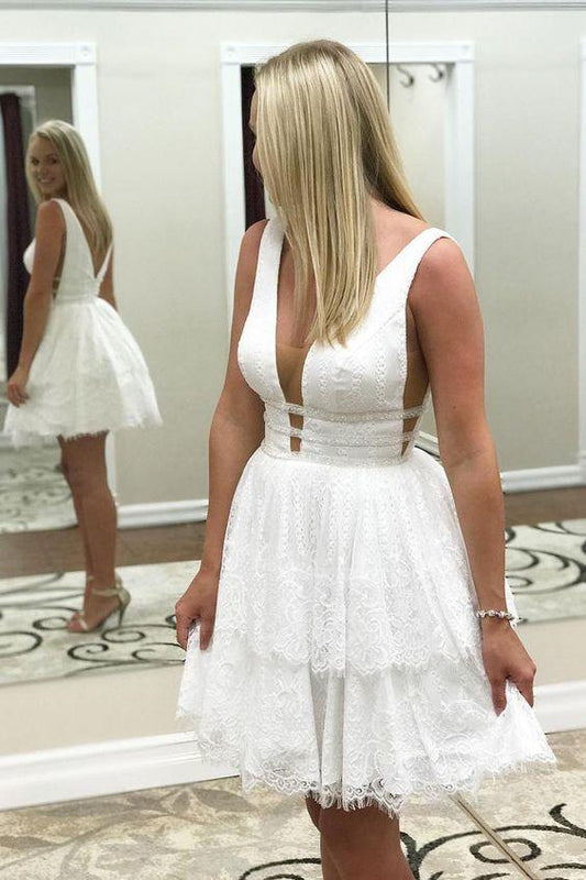 Short Homecoming Dresses 2024, White Lace Homecoming Dresses CD2071