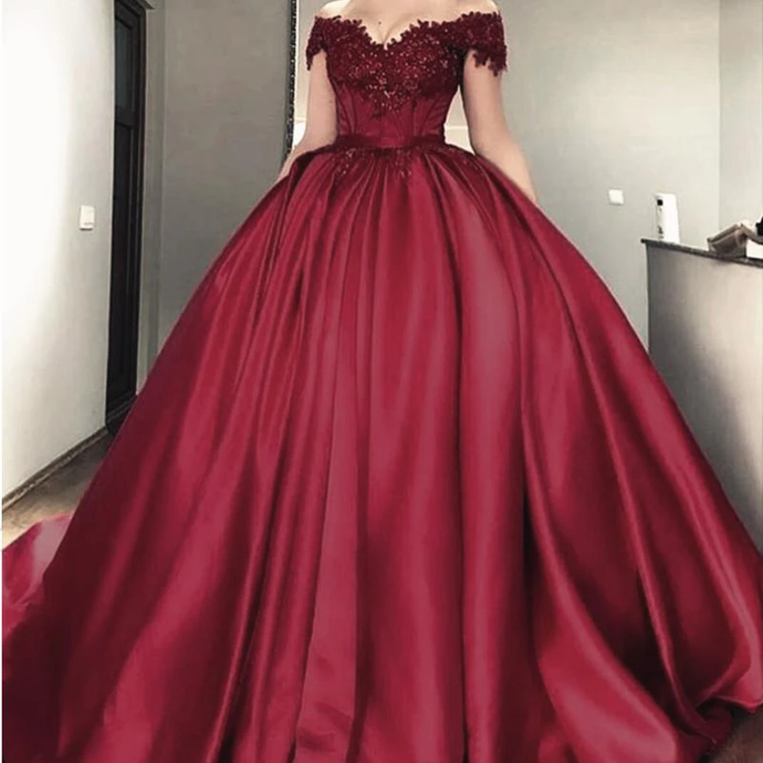 Luxury Ball Gown Wedding dress Burgundy Bridal Reception Dress Formal Prom Gown CD20735