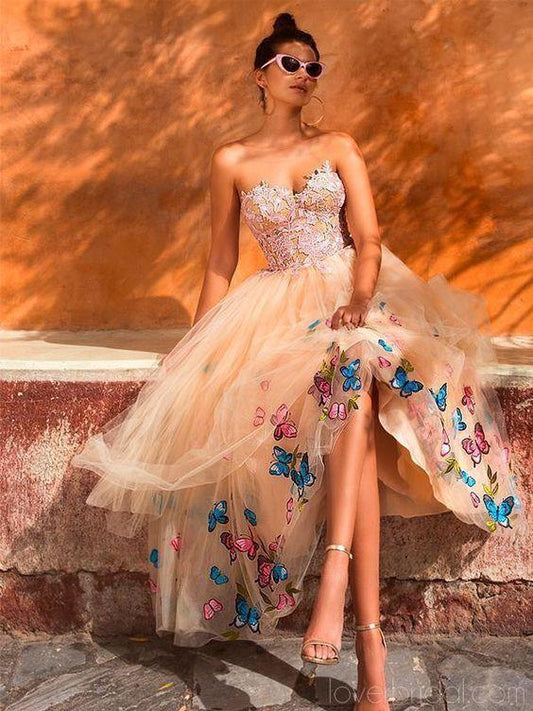 Unique Sweetheart Butterfly Flower Pink Cheap Short Prom Dresses CD20851