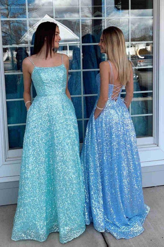 spaghetti straps sequined long prom dress formal dress CD20871