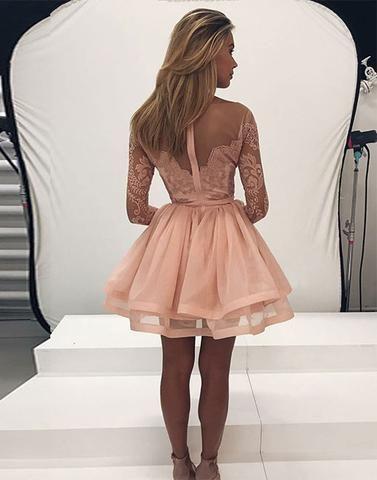 Long Sleeve Lace Homecoming Dress Tulle Zipper Back Party Dress CD209