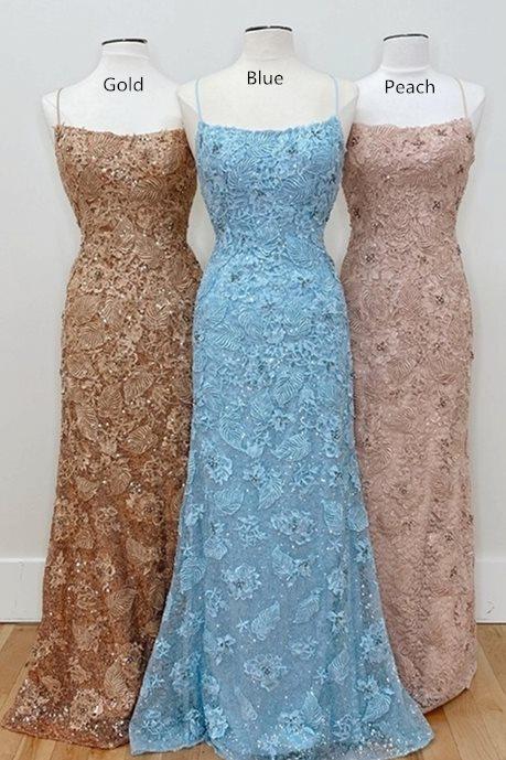 A-line white and blue embroidery long prom dress CD20912