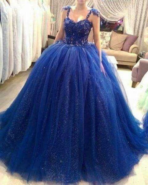 Elegant Blue Tulle Ball Gown Quinceanera prom Dresses CD20974