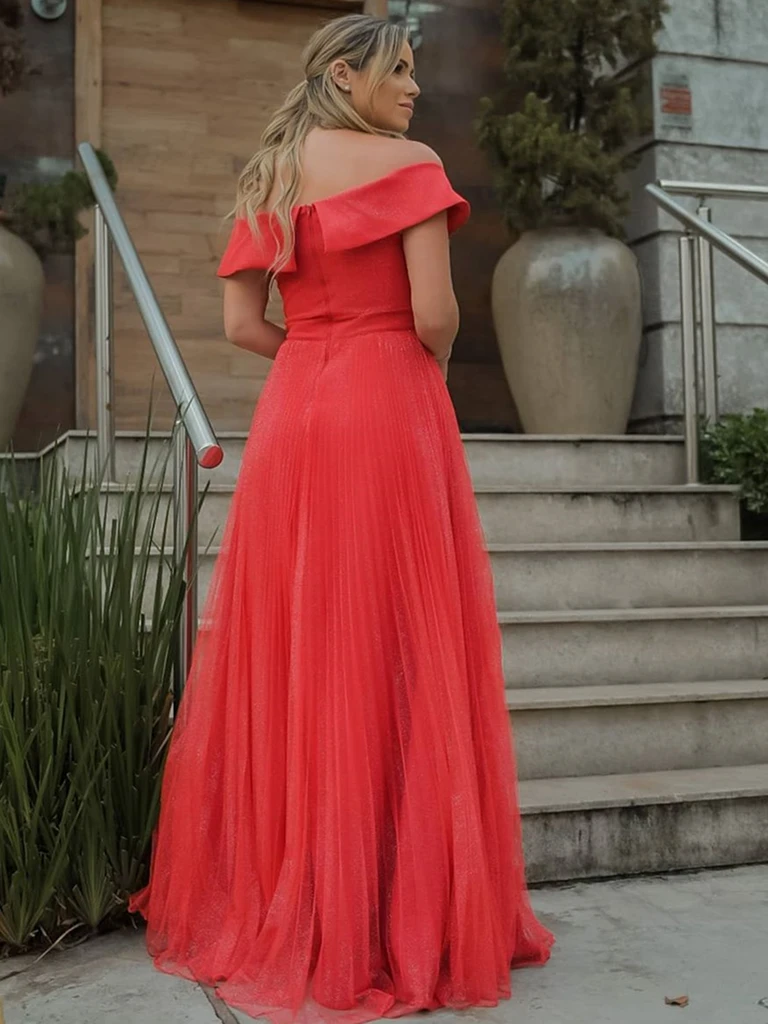 Elegant Off the Shoulder Red Long Prom Dresses CD21026