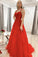 Red lace long A line prom dress evening dress CD21073