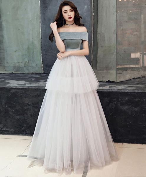 White tulle long prom dress, white tulle formal dress CD2115