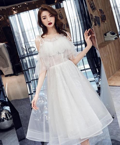 White tulle short dress, white tulle homecoming dress CD2116