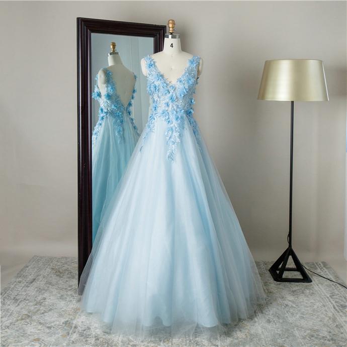V Neck Tulle Balloon Gown Evening Women Plus Size Prom Dresses CD21215