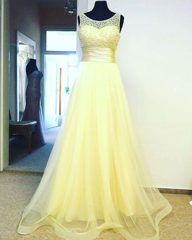 Tulle Evening Women Plus Size Yellow Prom Dresses CD21216