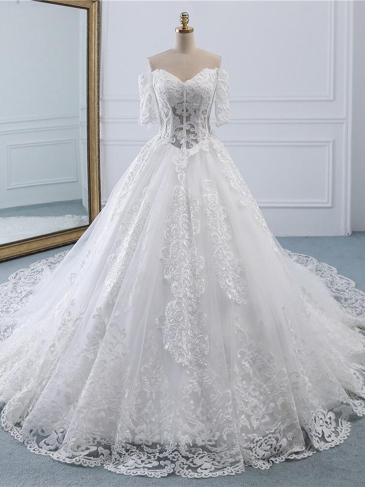 Luxury Lace Vestidos de Novia Ball Gown Wedding Dress Prom Dresses Long CD21341