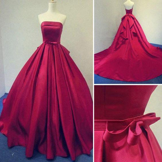 Long Burgundy Prom Dresses Ball Gowns Evening Party Gown Strapless Stain Lace-up Dress CD21492