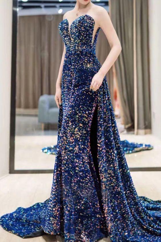 Luxurious Mermaid Navy Blue Evening prom Dress CD21511
