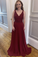 Burgundy lace long A line prom dress evening dress CD21788
