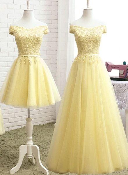 Fashion Light Yellow Tulle Off Shoulder Party Dress, Short Prom Dress CD21938