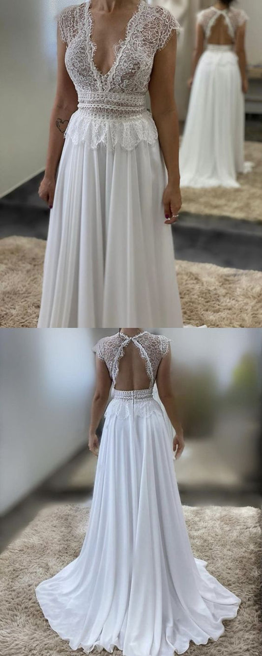 Boho Wedding Dress Elegant Lace Open Back Bridal Gown For Summer Beach Wedding prom dress, evening dress CD22102