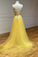 Yellow tulle long A line prom dress evening dress CD22116