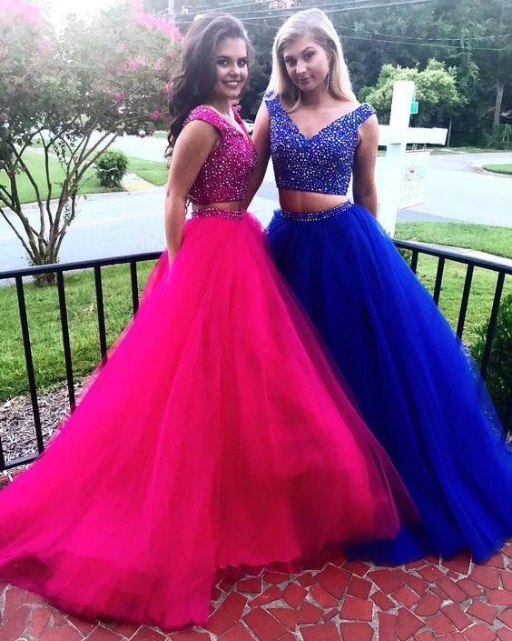 Sparkly Two Piece Long Prom Dress Ball Gown CD22146