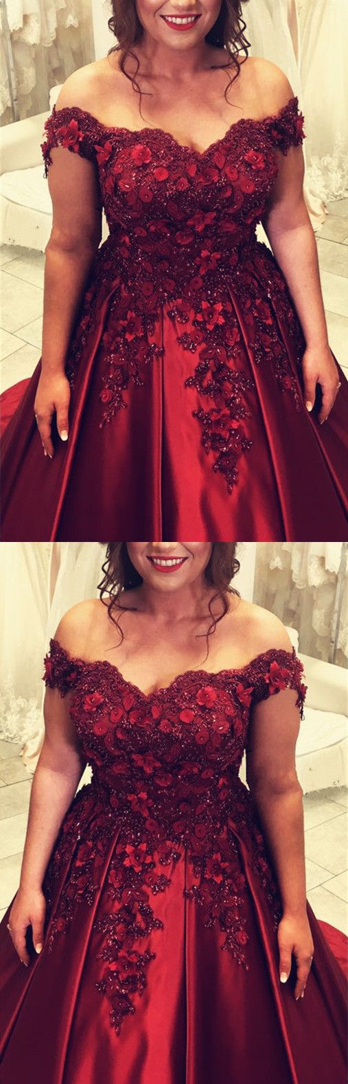 Plus Size Prom Dresses Burgundy Ball Gown With 3D Flowers CD22154