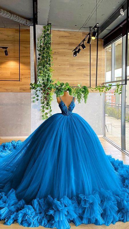 Elegant blue ball gown Long Prom Dress CD22341