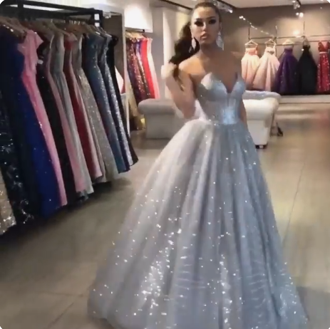 Elegant silver ball gown Long Prom Dress CD22342