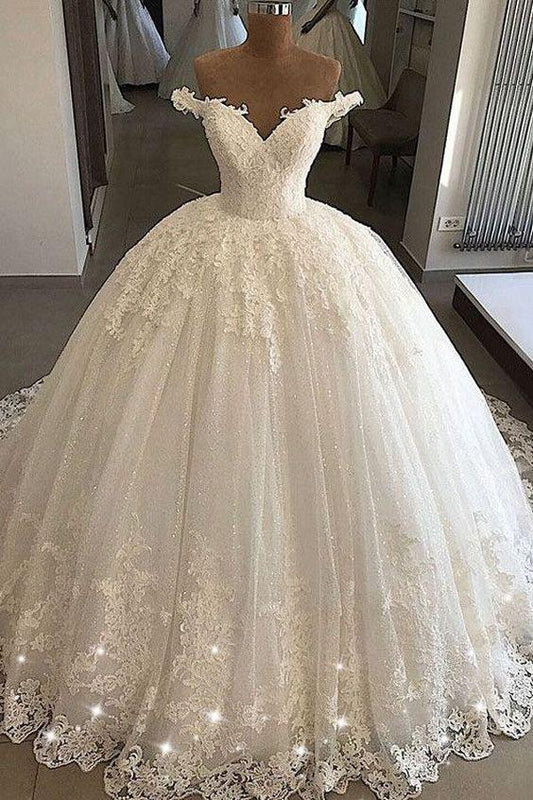 New Arrival Ball Gown White Lace Wedding Dresses Off Shoulder Women Bridal Gowns Prom Dress CD22344