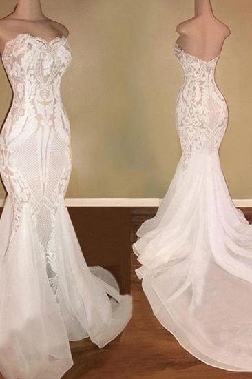 White Mermaid Wedding Dresses With Appliques Tulle Ruffles Bridal Gowns Prom Dress CD22386