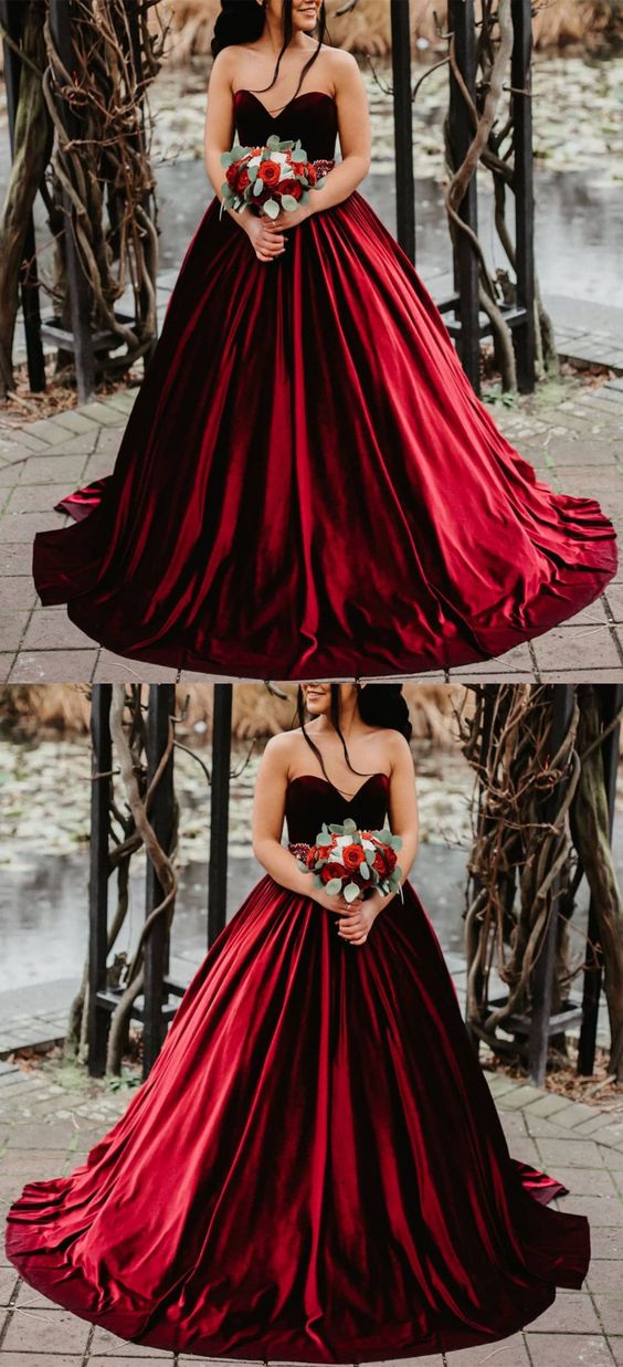 Burgundy Velvet Wedding Dress Sweetheart Corset Ball Gown For Winter Weddings Prom Dress CD22407