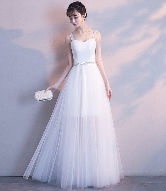 WHITE TULLE LONG A LINE PROM DRESS WHITE EVENING DRESS CD22411